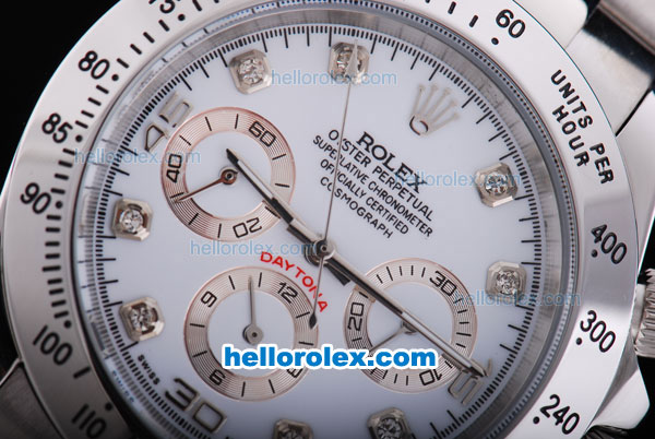 Rolex Daytona Automatic Movement with Diamond Marking and White Dial - Click Image to Close
